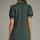 Scalloped Puff Sleeve Mini Dress - Forest