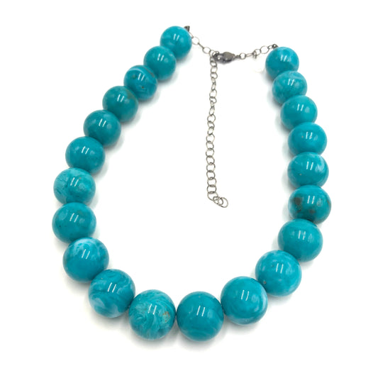 Deep Aqua Blue Marbled Marco Necklace