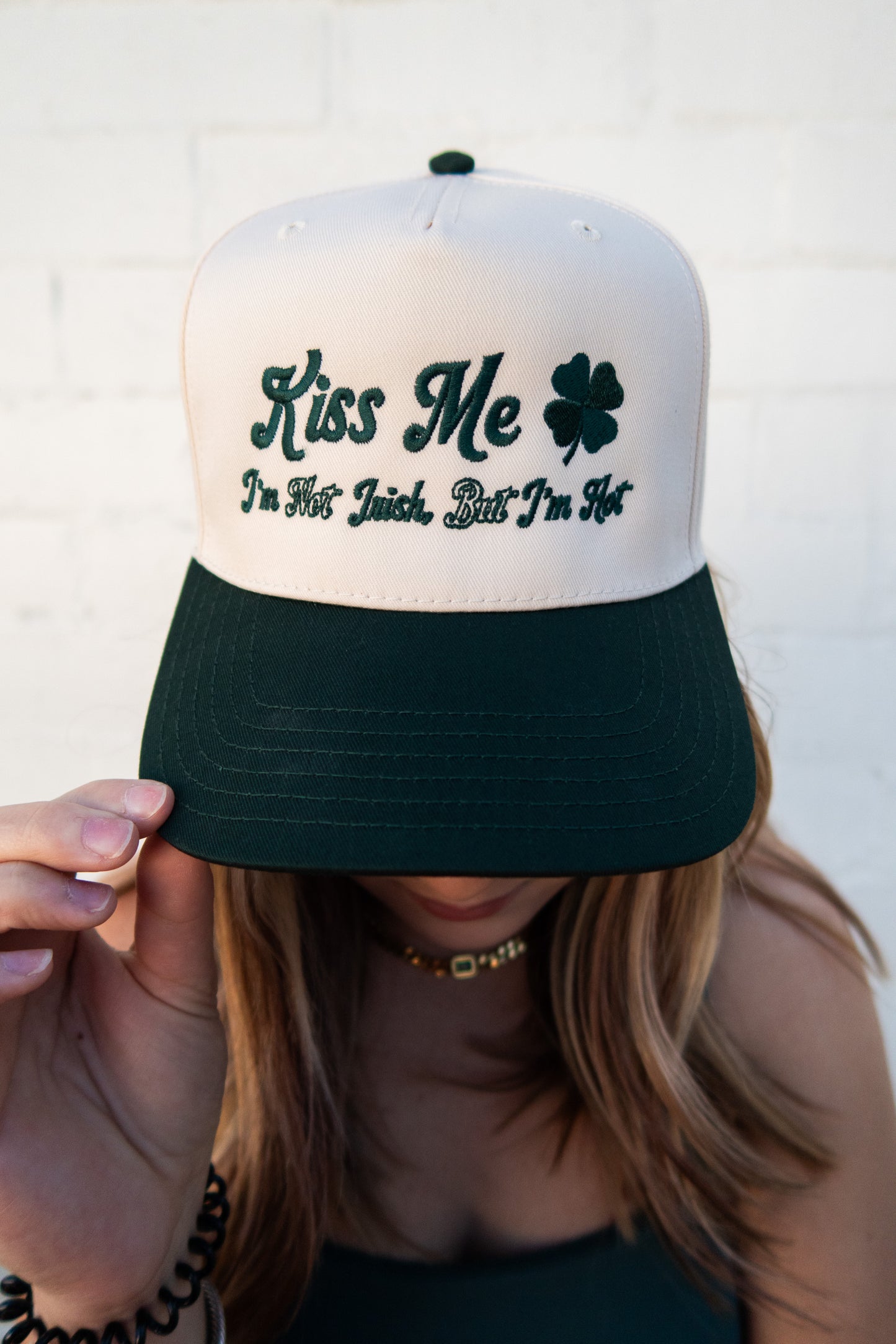 Kiss Me I'm Not Irish, But I'm Hot Hat - Natural/Deep Green