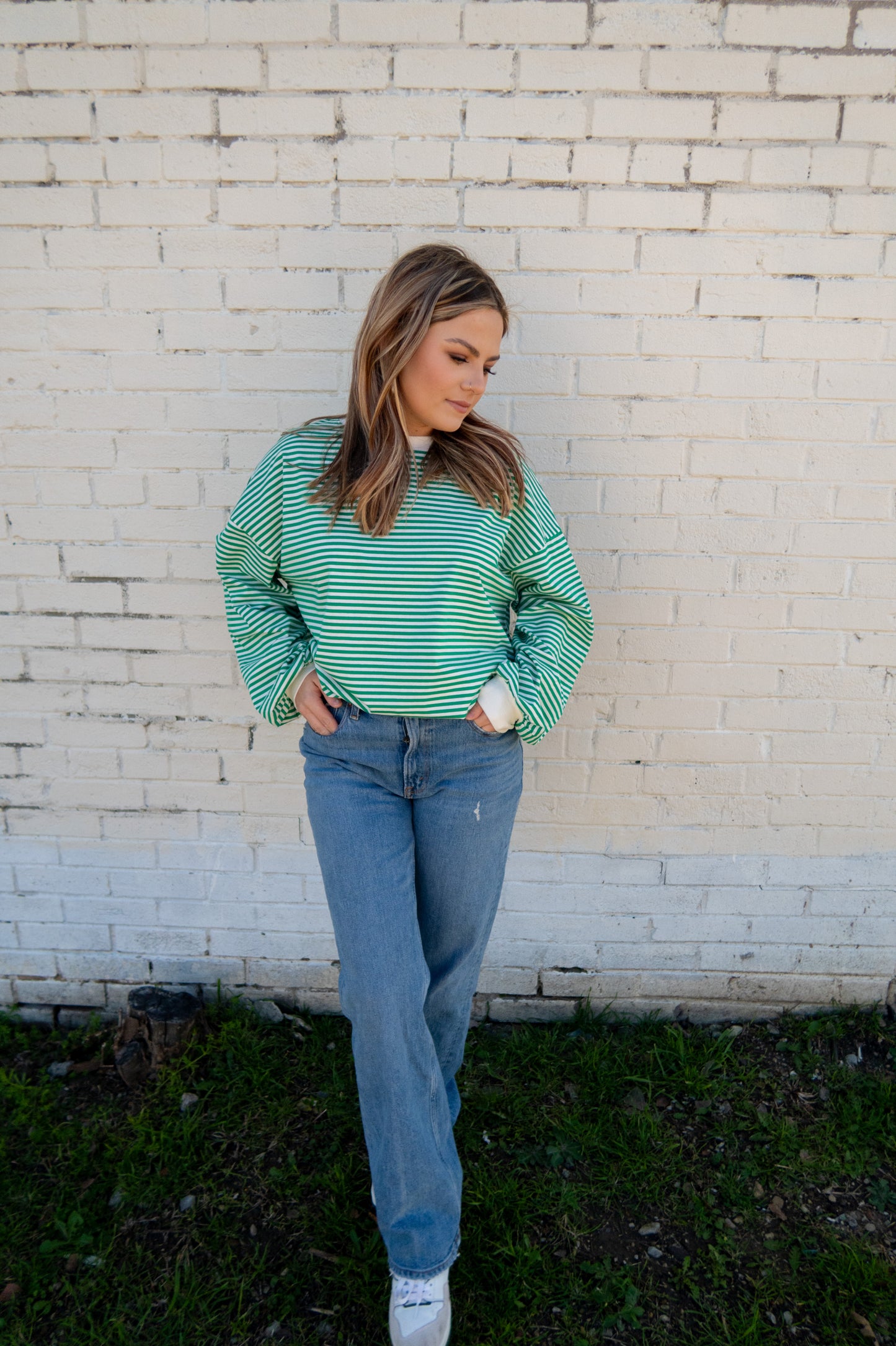 Feeling Green Striped Long Sleeve Top - Kelly Green