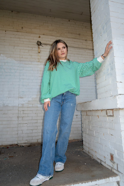 Feeling Green Striped Long Sleeve Top - Kelly Green