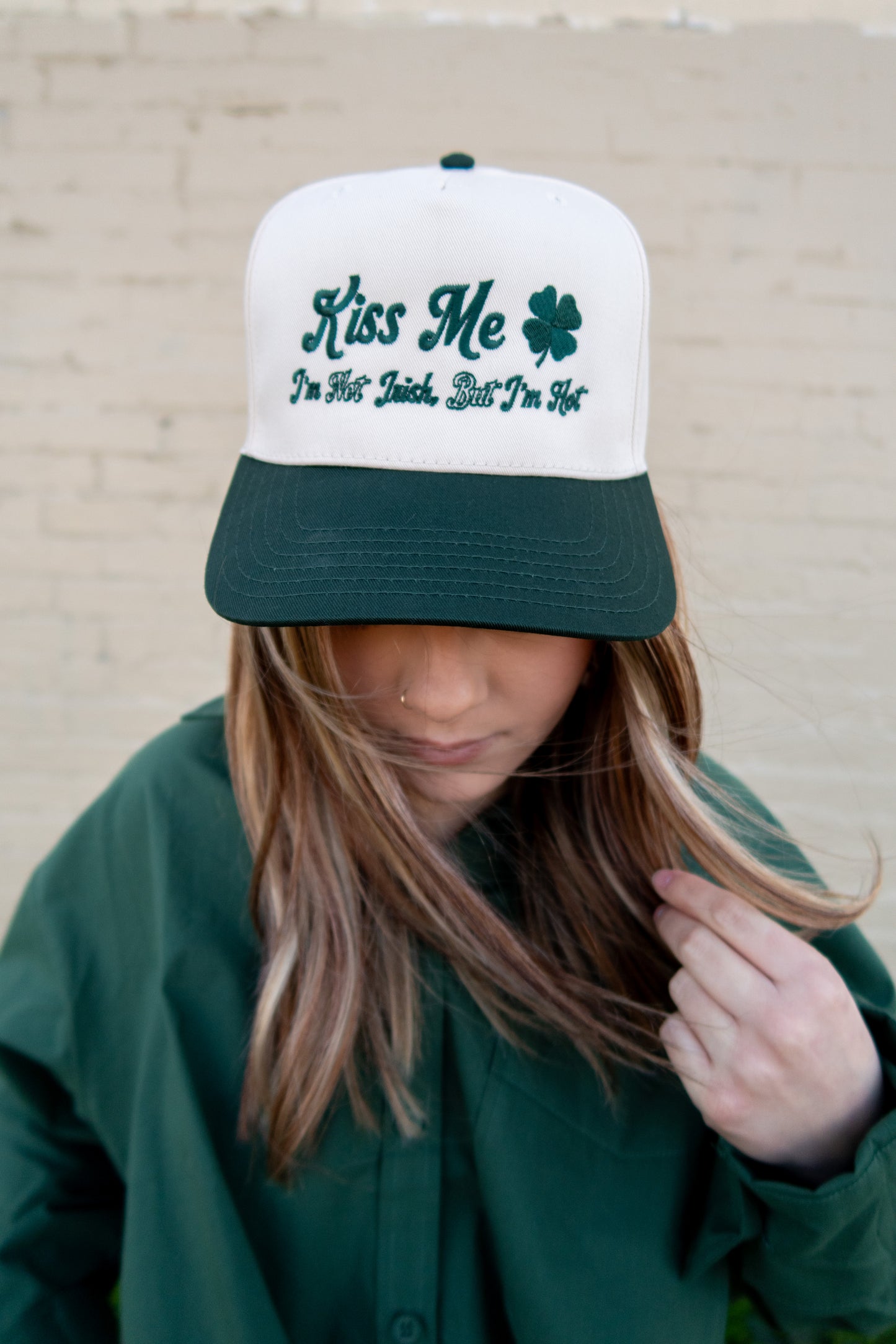 Kiss Me I'm Not Irish, But I'm Hot Hat - Natural/Deep Green