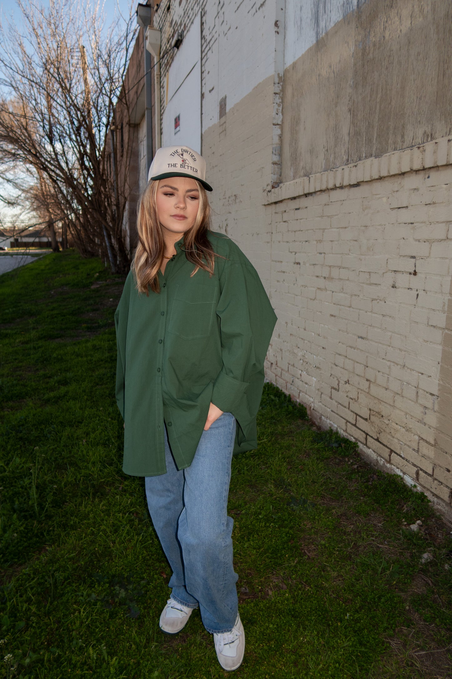 Sláinte! Oversized Button Down Shirt - Deep Green