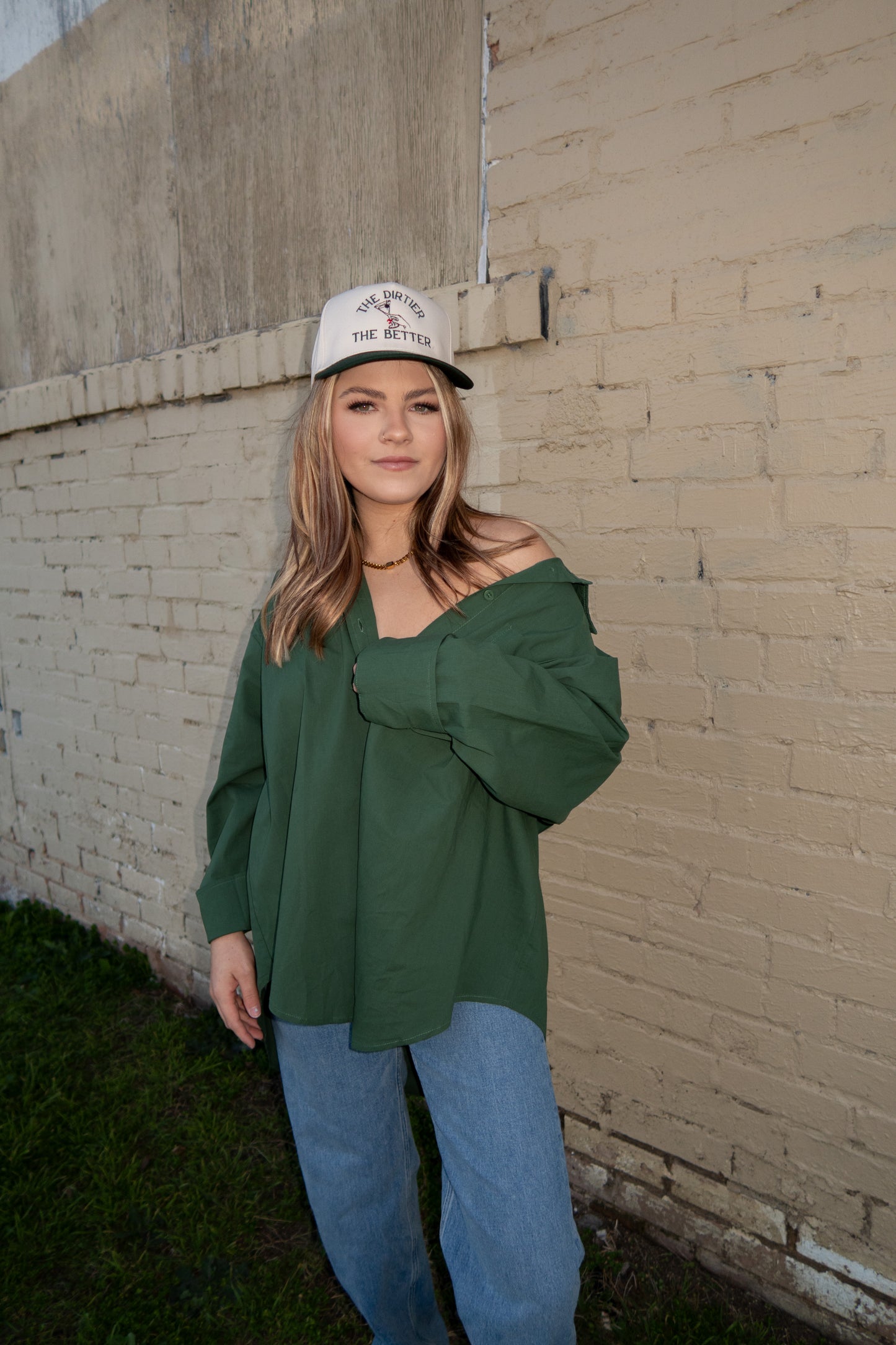 Sláinte! Oversized Button Down Shirt - Deep Green