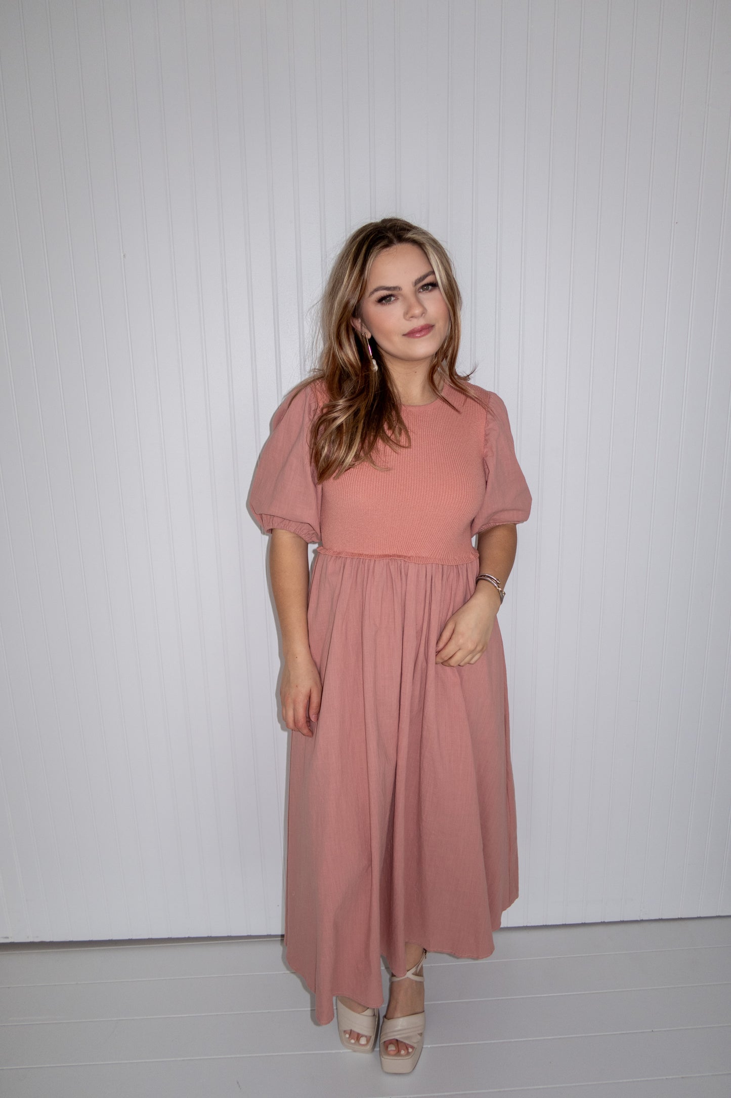 Just Peachy Knit Midi Dress - Dusty Peach