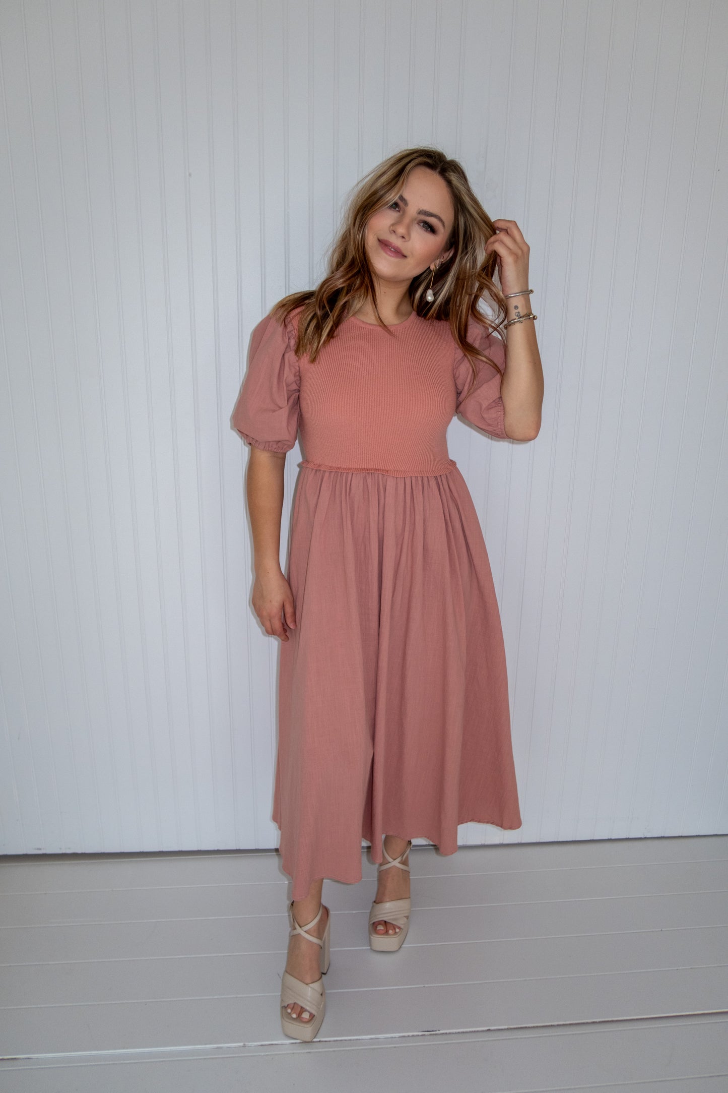 Just Peachy Knit Midi Dress - Dusty Peach