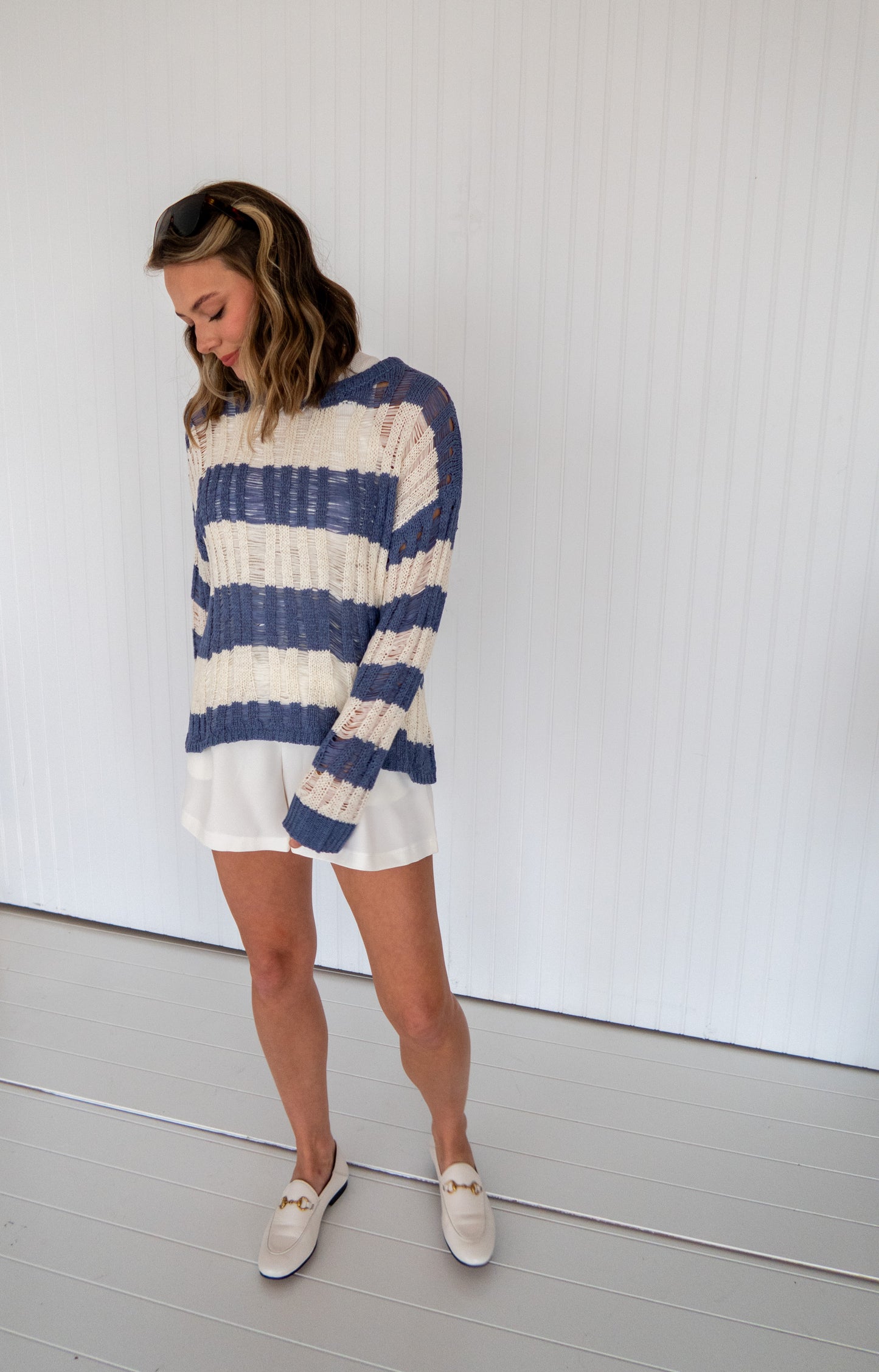 Spring Breakers Striped Ladder Knit Sweater - Blue