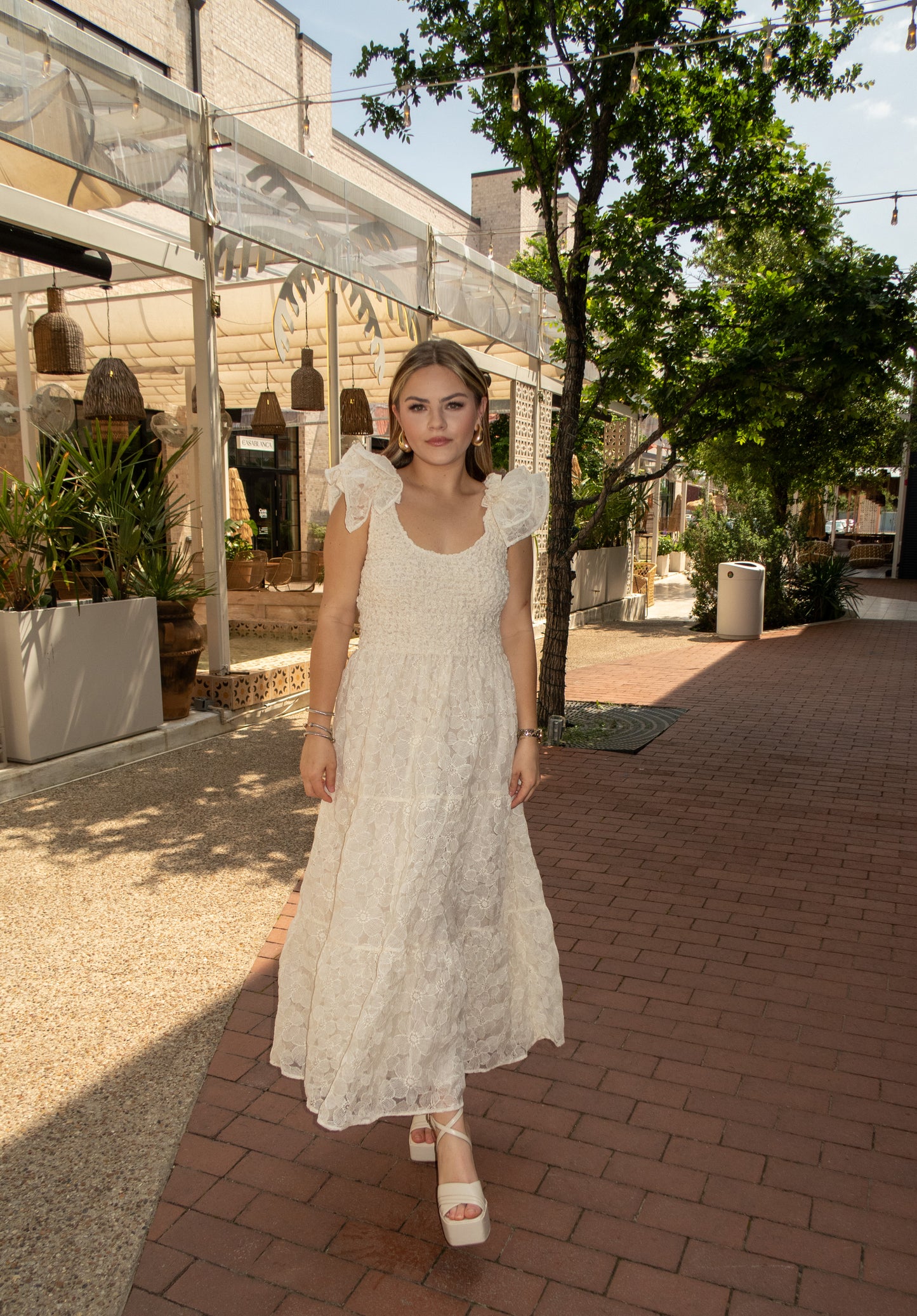 Tuscany Flutter Sleeve Midi Dress - Cream