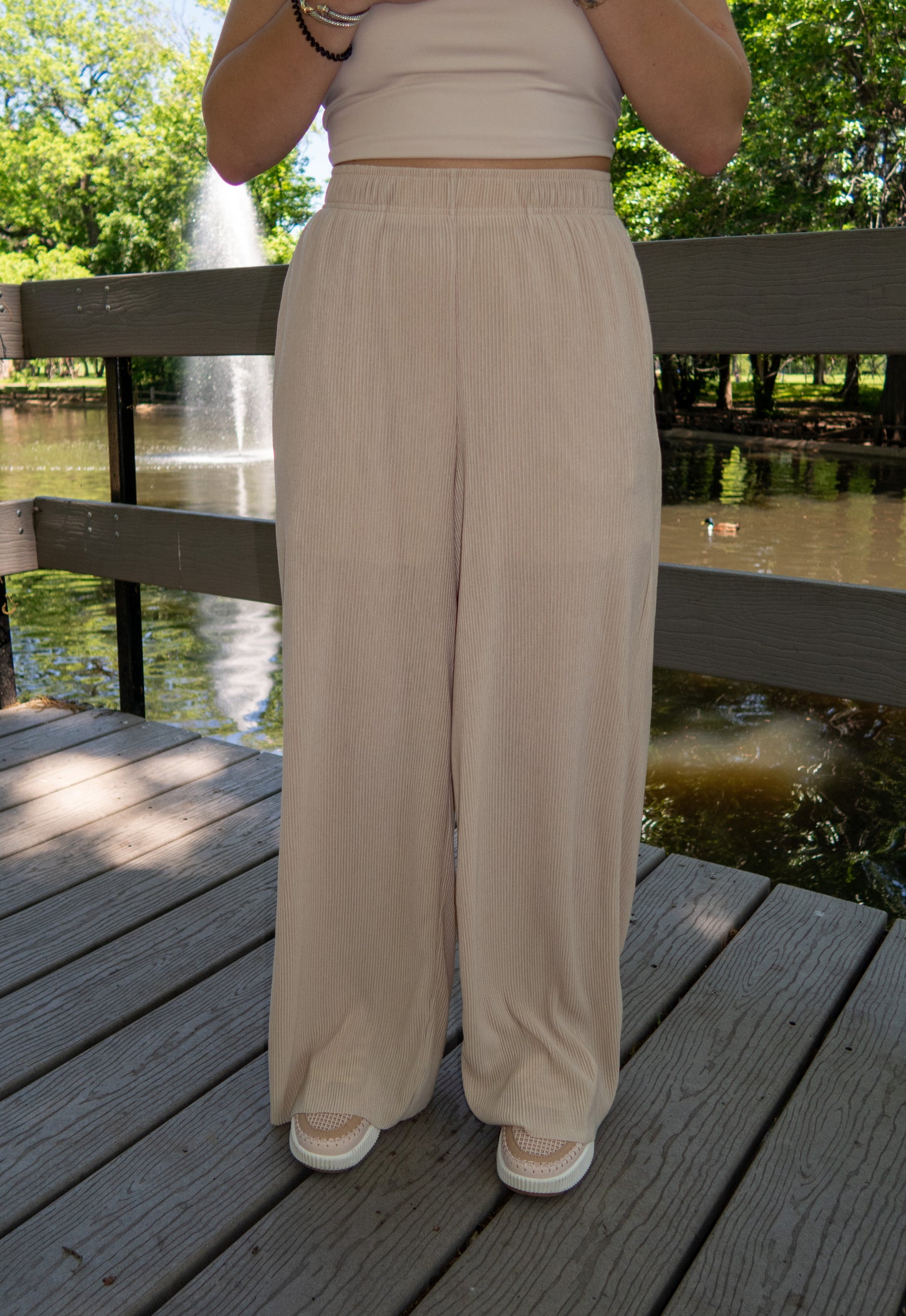 Take Off Ribbed Wide Leg Pants - Natural