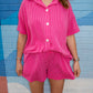 Jet Lag Ribbed Button Top - Fuschia