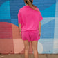 Jet Lag Ribbed Button Top - Fuschia