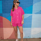 Jet Lag Ribbed Button Top - Fuschia