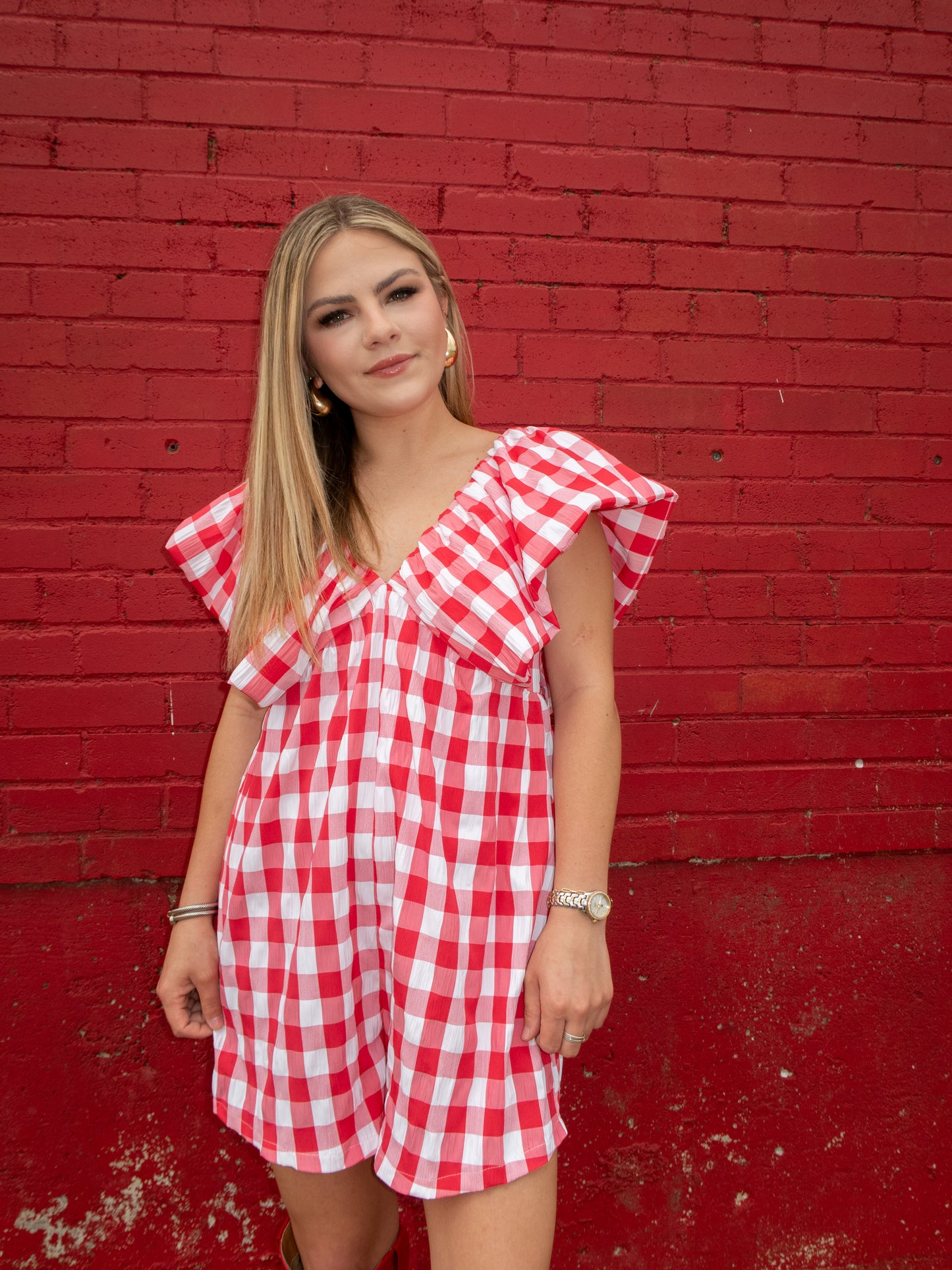 American Dream Gingham Romper - Red