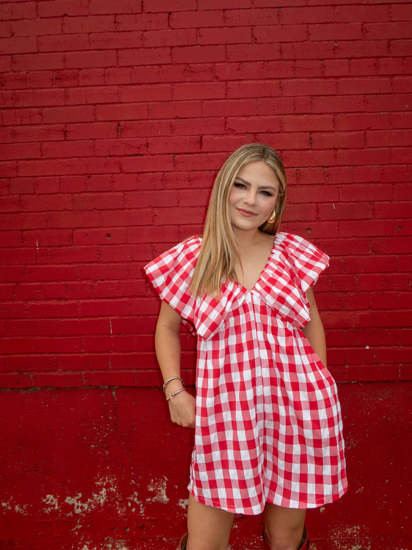 American Dream Gingham Romper - Red