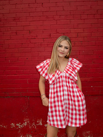 American Dream Gingham Romper - Red