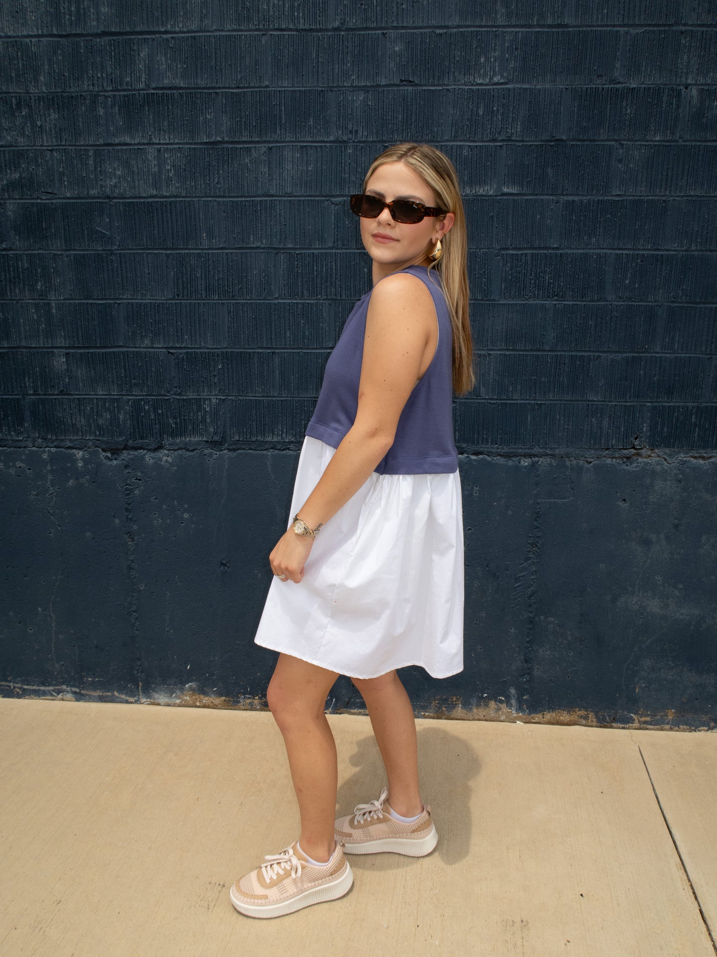 Logan Sleeveless Mini Dress - Navy/Ivory