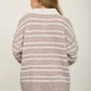 Stripe Contrast Collar Fuzzy Sweater - Light Mocha