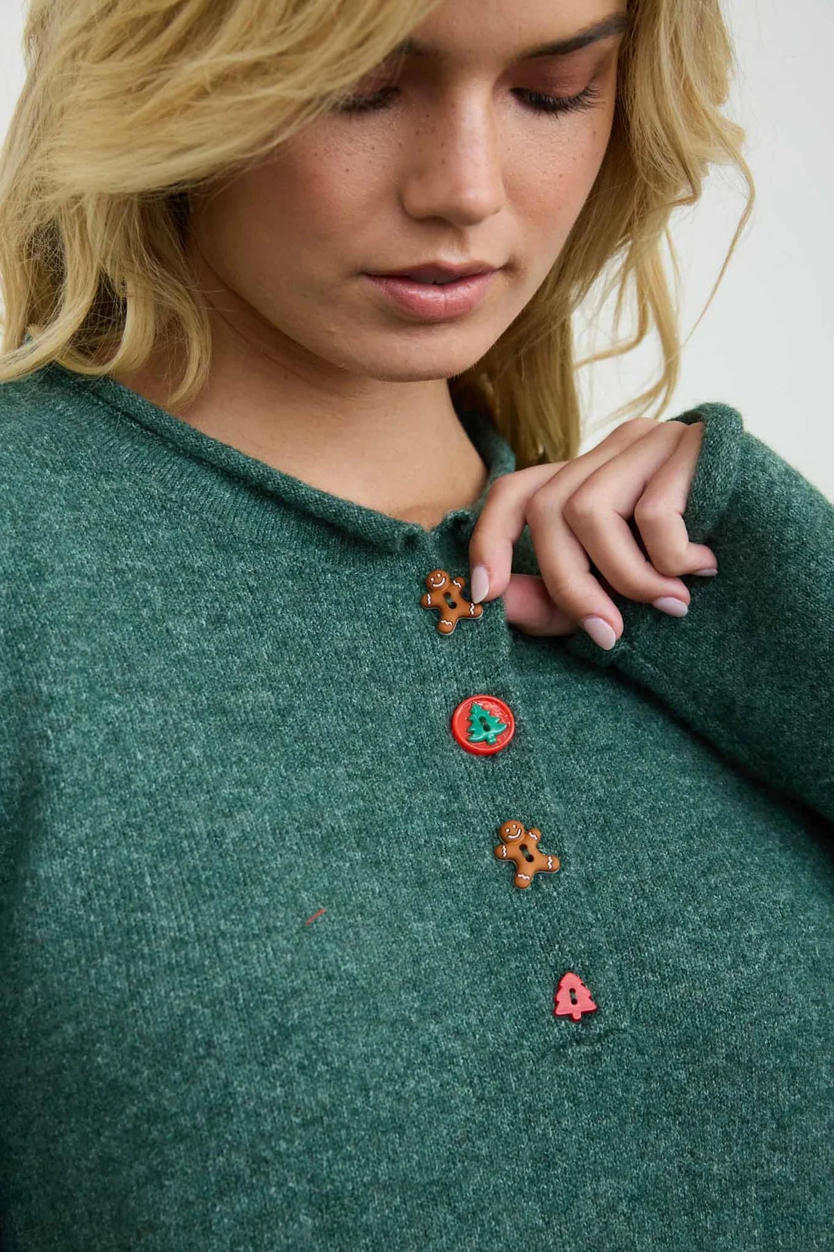 Holiday Button Henley Sweater - Green