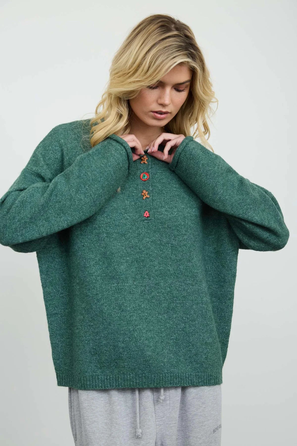 Holiday Button Henley Sweater - Green