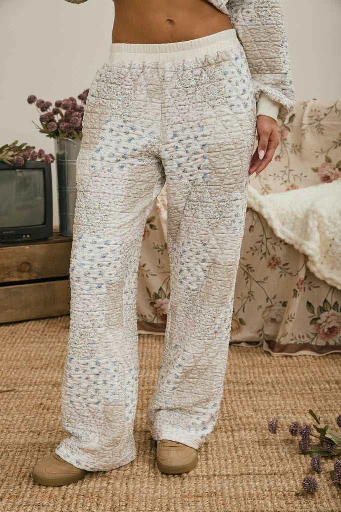 Patchwork Quilted Lounge Pants - Cream Multi