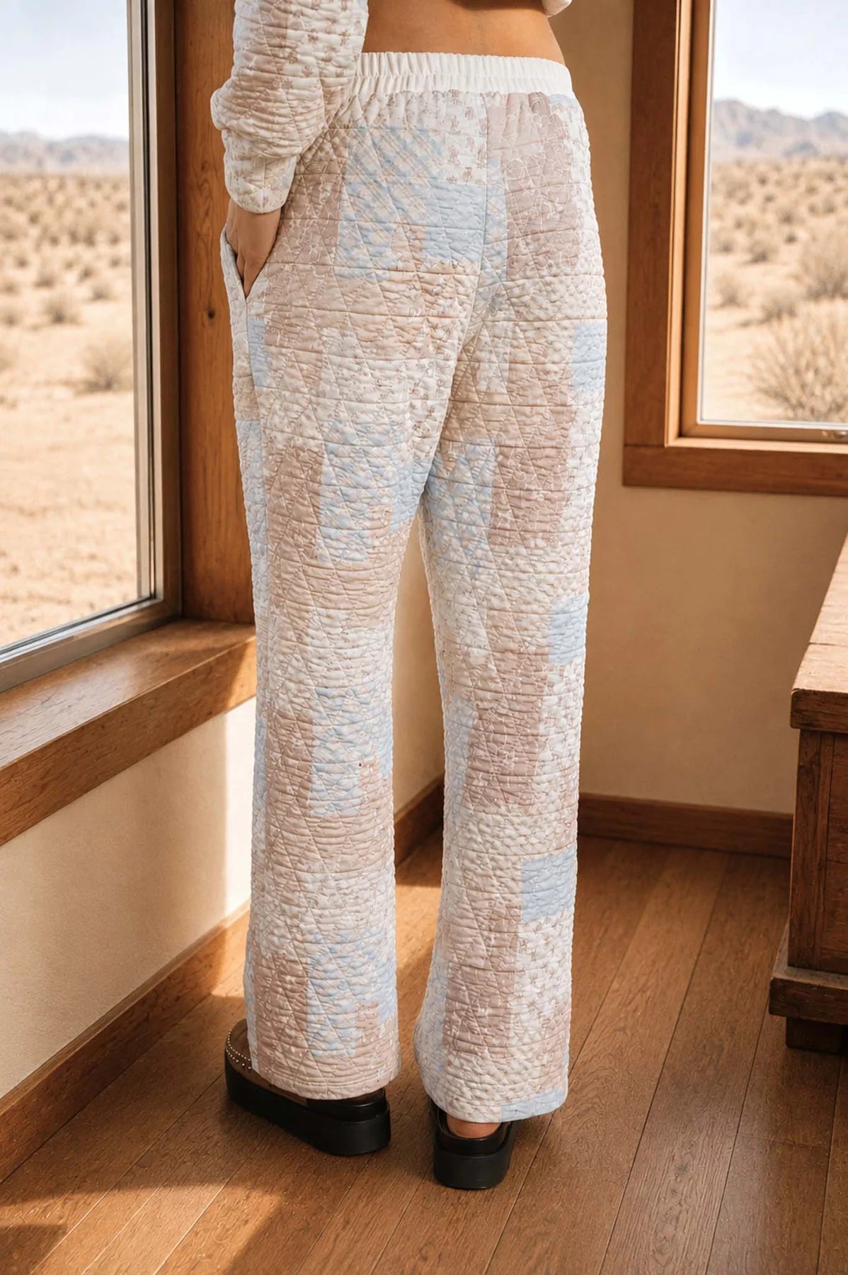 Quilted Patchwork Pants - Khaki Multi