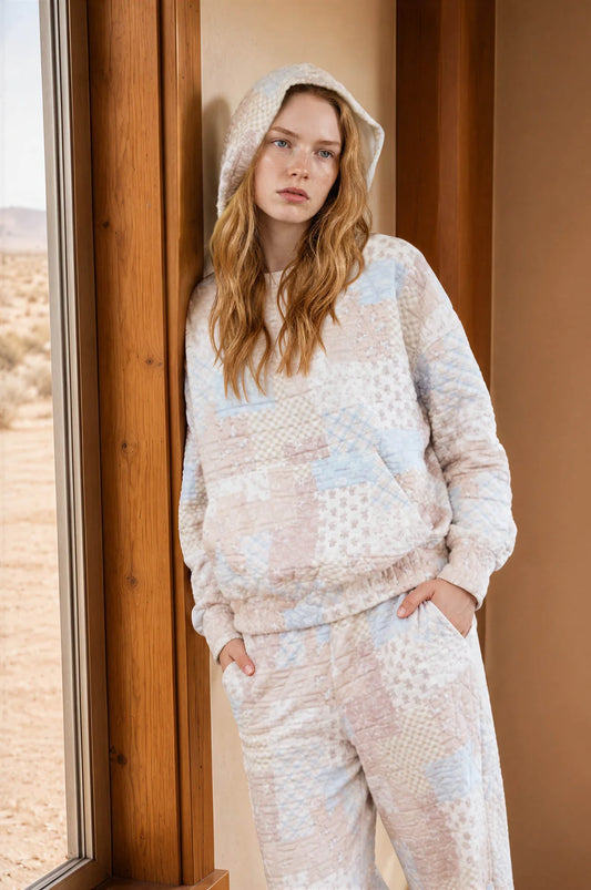 Quilted Patchwork Hoodie - Khaki Multi