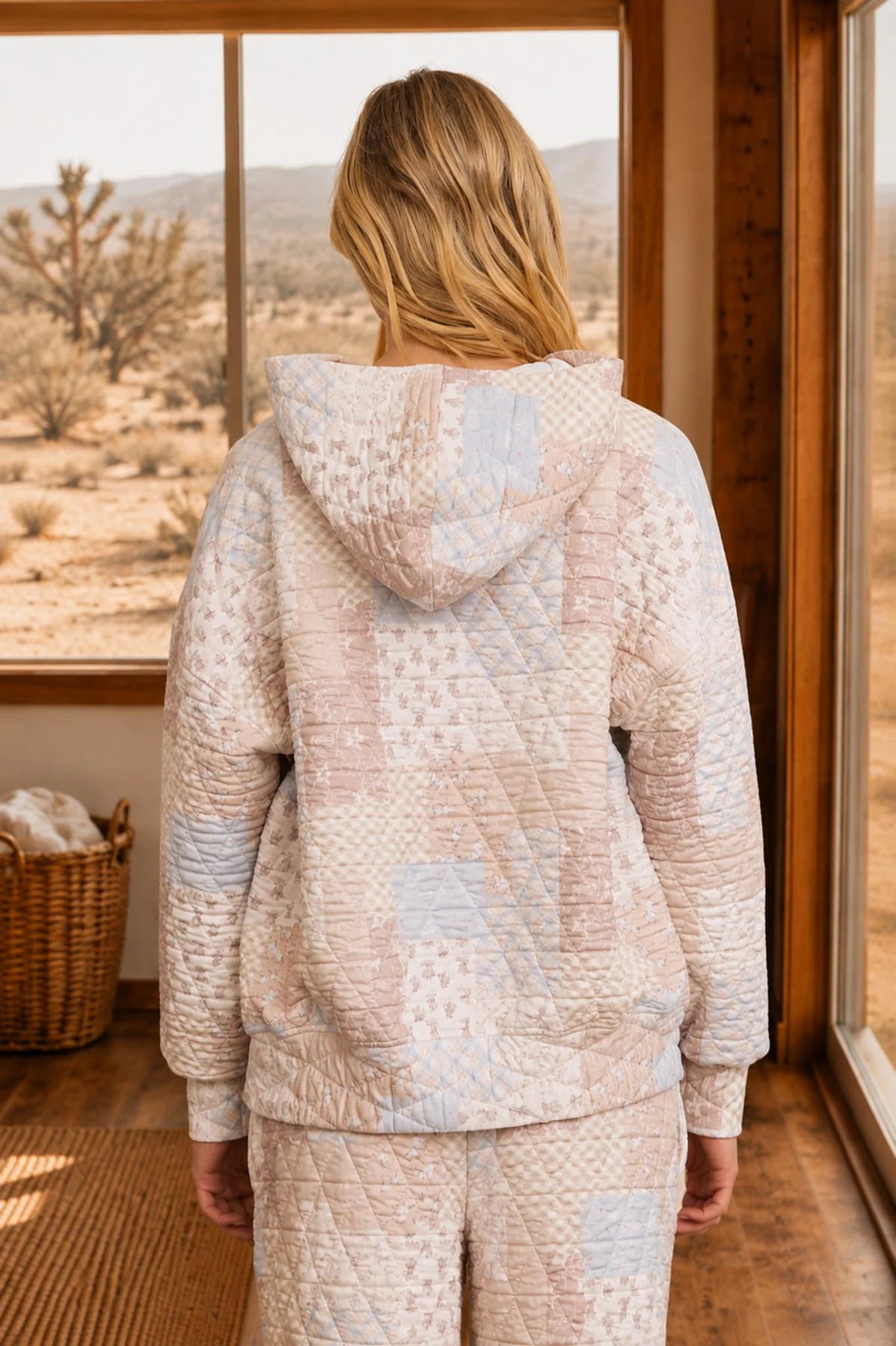 Quilted Patchwork Hoodie - Khaki Multi