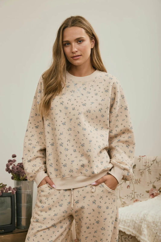 Floral Boxy Sweatshirt - Khaki Multi