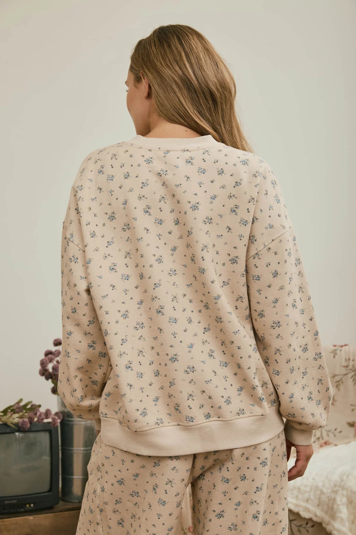 Floral Boxy Sweatshirt - Khaki Multi