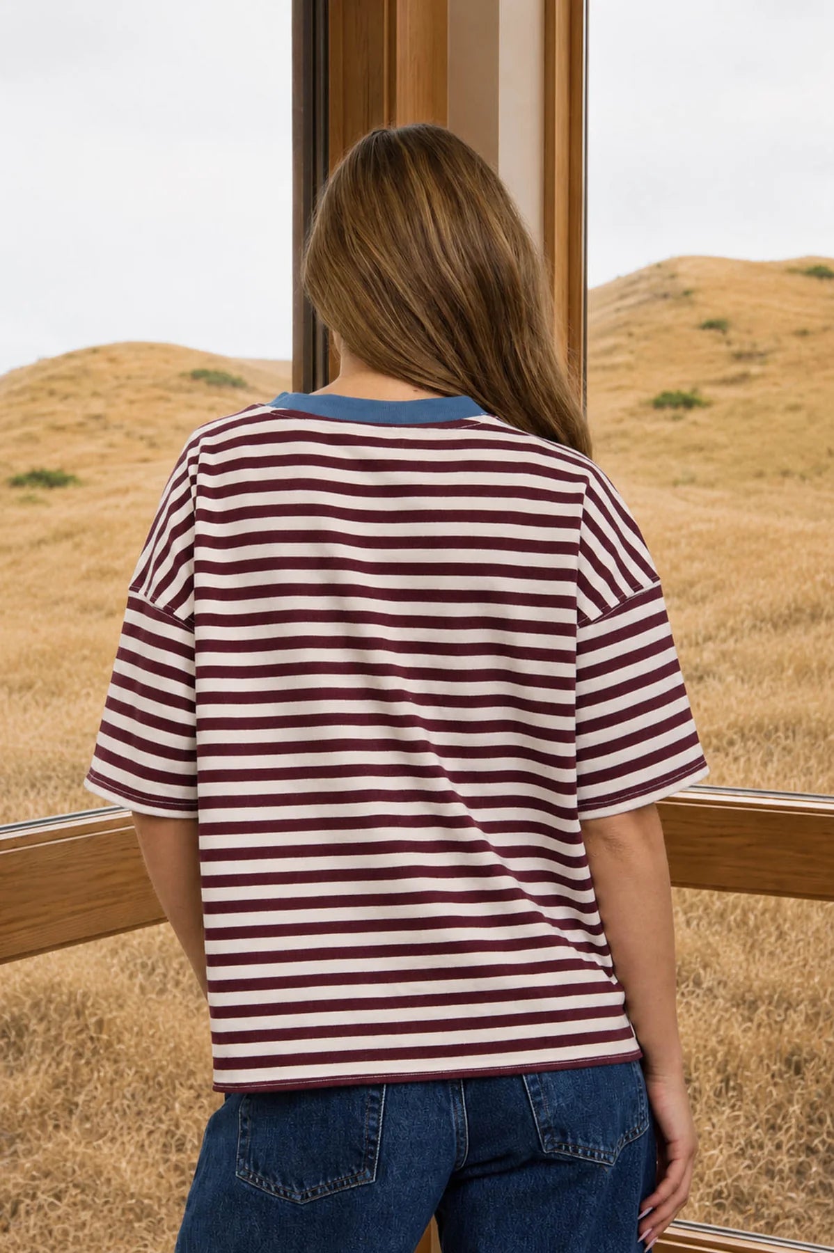 Stripe Short Sleeve T Shirt - Burgundy