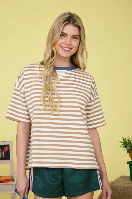 Stripe Short Sleeve T Shirt - Navy