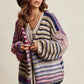 Chunky Multi Stripe Knit Cardigan - Navy Multi