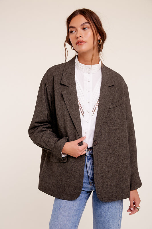Oversized Solid Blazer - Mocha