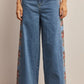 Floral Side Panel Wide Leg Jeans