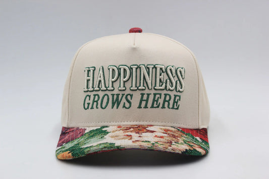 Happiness Grows Here Hat - Natural/Floral