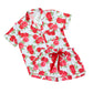 Short Sleeve Top + Square Short PJ Set with Velvet Tie - Blue Gingham + Red Roses