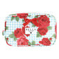Quilted Cosmetic Bag - Blue Gingham + Red Roses