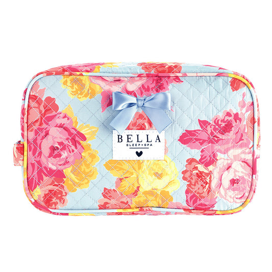 Quilted Cosmetic Bag - Blue + Rose Floral
