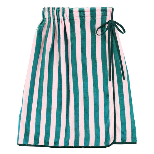Spa Wrap - Green + Pink Cabana Stripe with Green Droopy Bow