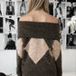 Argyle Fold Over Sweater - Brown
