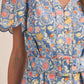 Floral Print Belted Midi Dress - Ocean Blue