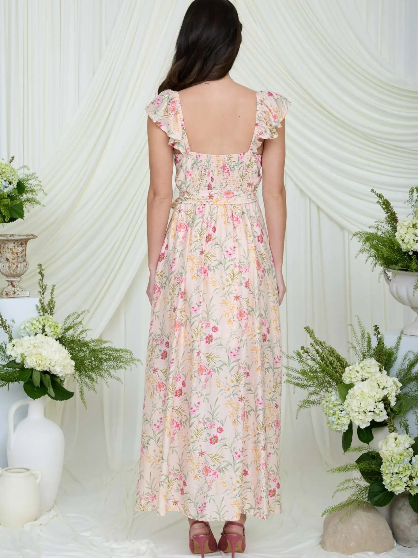 Floral Midi Dress - Pink/Green