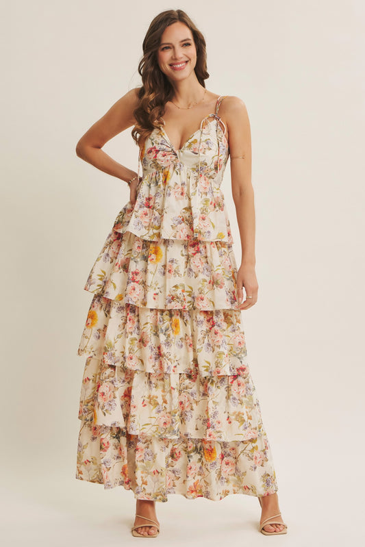 Floral Tiered Maxi Dress - Buttercream