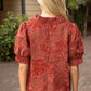 Ruffled V-neck Textured Top - Rust