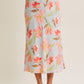 Floral Satin Midi Skirt - Lightt Blue Multi