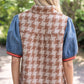 Denim Sleeve Houndstooth Tweed Top - Brown