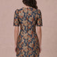Short Puff Sleeve Jacquard Mini Dress - Teal