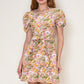 Short Sleeve Belted Jacquard Mini Dress-Multi