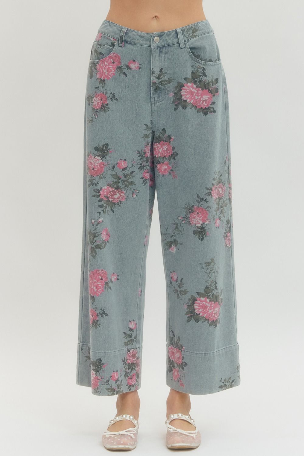 Pink Floral Jeans - Denim