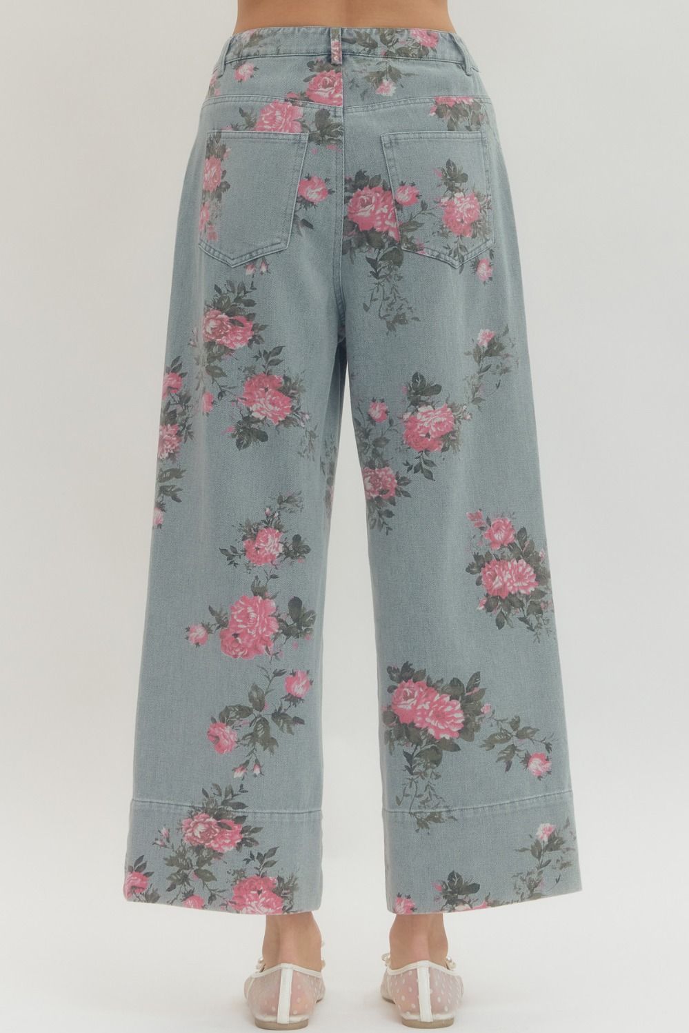 Pink Floral Jeans - Denim